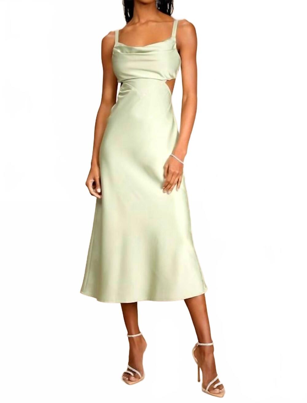 NEW LULUS stun to remember satin cowl neck cutout midi dress in sage green